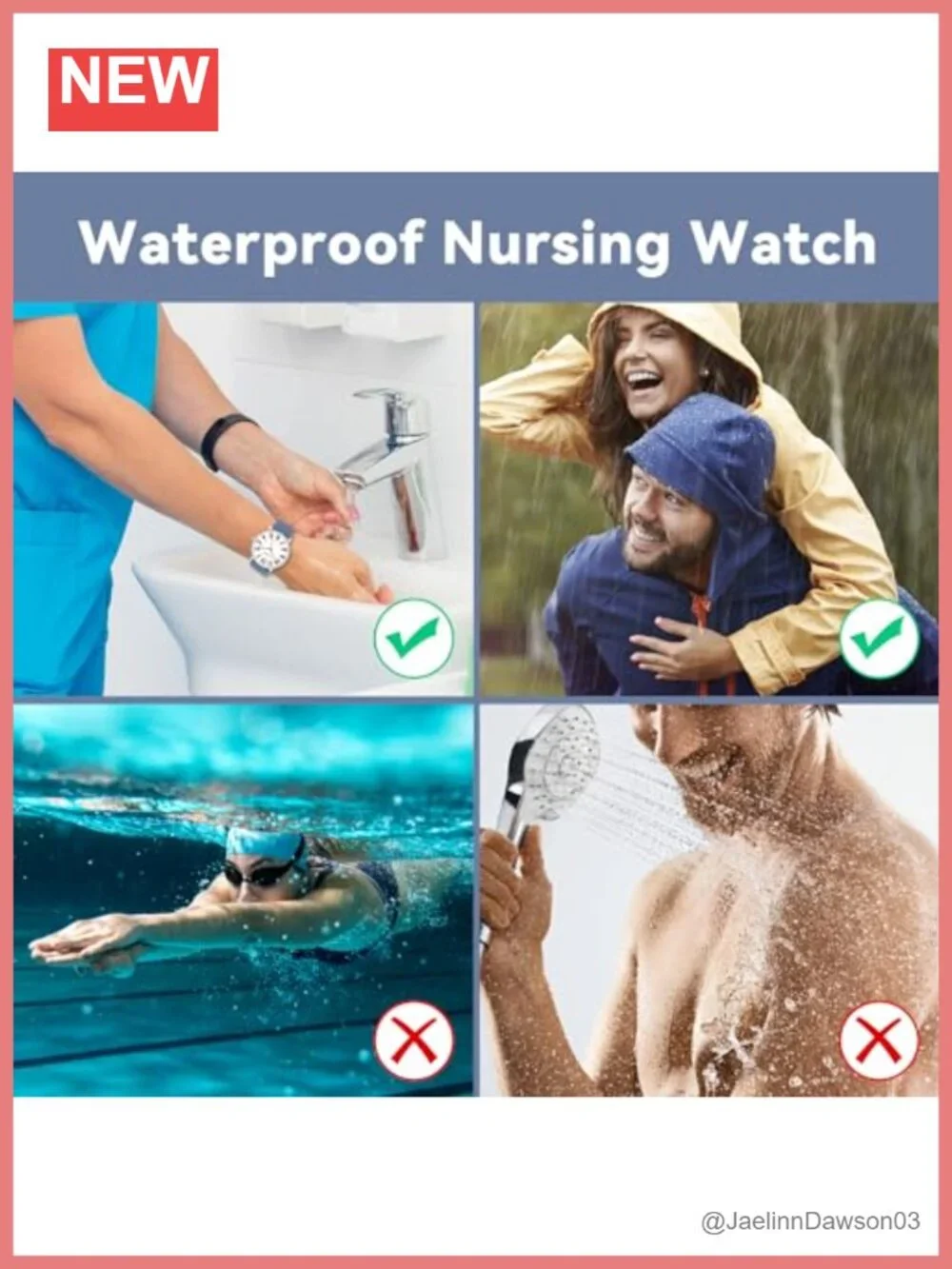 Nurse Watch for Women Luminous Dial Japanese Quartz Waterproof Silicone Strap